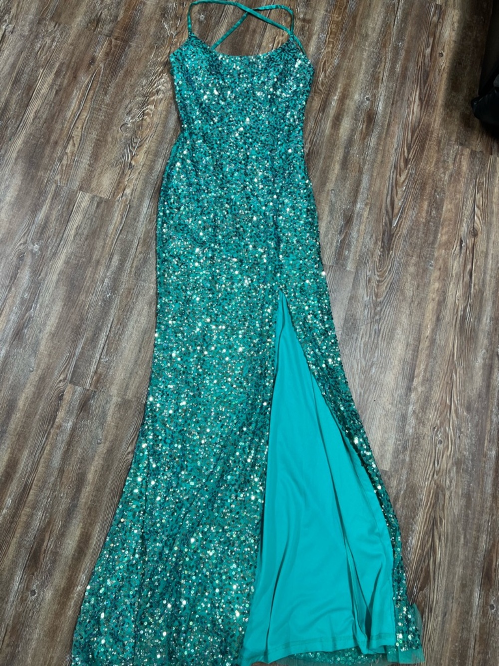 Vintage Y2K Jules & Cleo teal sequin prom dress Size 2
